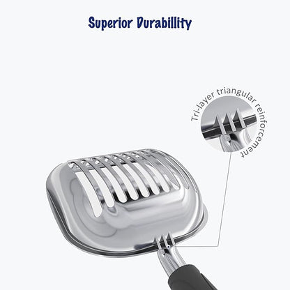WePet Cat Litter Scoop, Aluminum Alloy Sifter, Kitty Metal Scooper, Deep Shovel, Long Handle, Poop Sifting, Kitten Pooper Lifter, Durable, Heavy Duty, for Litter Box