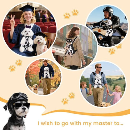 Inspack Dog Backpack Carrier/Cat Carrier, Adjustable Pet Front Carriers Travel Bag for Puppy Medium Dogs, Legs Out, Soft Ventilated Doggie Chest Carry Backpacks for Hiking/Camping, 4-7 lbs, Cow Print