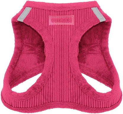 Best Pet Supplies - All Weather Plush, Reflective, No Pull Harness for Small, Medium Dogs, Cats - Secure with Hook & Loop Fastener, Buckle, Double D-Rings - Fuchsia Corduroy, M