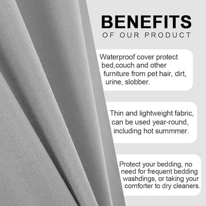 DUJUIKE Waterproof Bed Cover for Dog and Cats,Pet Hair Resistant Bed Sheet Cover, Protective Bed Liner Cover with 100% Waterproof Breathable Thin Fabric (Grey, Super King 90 * 118 inch)