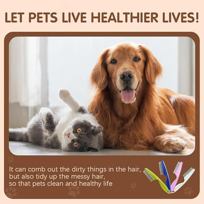 2 Pack Multifunctional Pet Comb, Upgrade Pet Grooming Brush Magic Tear Stain Removal Fine Tooth Stainless Massage Comb Kit for Puppies and Dogs (Purple)