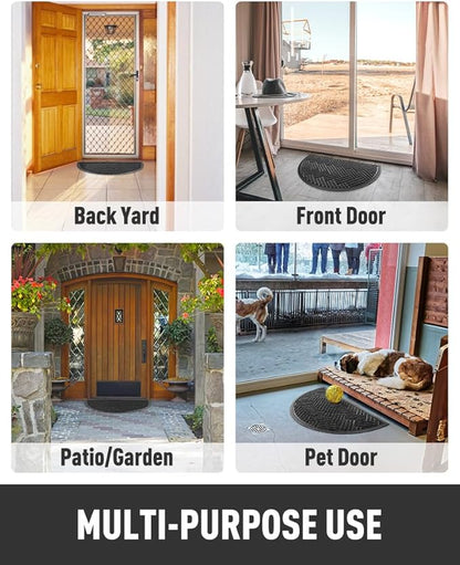 tchdio Door Mat Outdoor Indoor Entrance Doormat-Semicircular Durable Rubber Non Slip Front Door Mat for Outside Inside Entry Entryway Dirt Trapper Mat for Muddy Paws and Shoes-Black 17”x30”