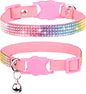 Cat Collar Breakaway Bling Diamond Rhinestone with Bell Adjustable for Cats and Kitten Girl boy (Pink)