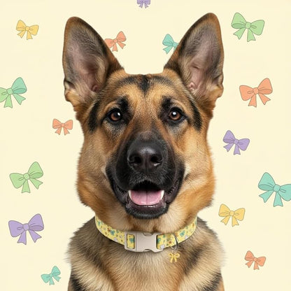 Cute Dog Collar with Yellow Bow Pattern, Girl Dog Collar for Small Dogs, Adjustable Spring/Summer Puppy Collar Made of Soft Fabric and Quick Release Buckle, S