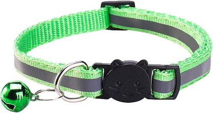 14 Pack Breakaway Cat Collar with Bell, Reflective Kitten Collar for Girl Boy Cats, Safety Buckle Adjustable 7.5-12.5 Inch, 0.4 Inch Width Lightweight, Pet Gifts (Light Green)