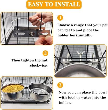 PINVNBY 2pcs Stainless Steel Bird Bowl Feeding Dish Cups for Parrot, Parakeet, African Greys, Conure, Cockatiels, Lovebird, Budgie, Chinchilla (L)