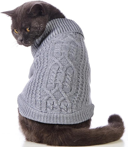 Stretchy Cat Sweater - 17 Colors & 6 Sizes | Snug Winter-Ready Knit for Boy/Girl Cats & Kittens (Grey, Small)
