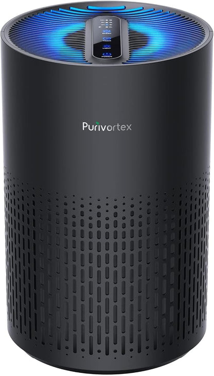 Purivortex Air Purifiers for Bedroom, Quiet Air Purifier with HEPA Filter for Pollen, Smoke, Dust, Pet Dander, Odor, Hair, Ozone Free, Covers Up to 880 Sq Ft, PX500 Black
