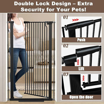 Fairy Baby 51.18" Extra Tall Pet Cat Gate, 48.5"-56.2" Extra Wide Baby Gate for Doorways Stairs Hallway Kitchen, Tall Cat Safety Gate Pressure Mounted, Walk Thru Auto Close Metal Dog Gate, Black