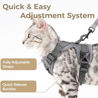 Cat Harness and Leash Set Escape Proof Tactical Extra Large Kitten Harness Emotional Support Cat Vest, Grey, XXL