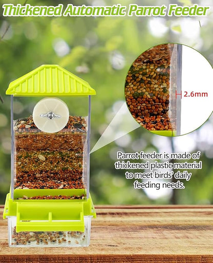 BNOSDM No Mess Automatic Bird Feeder 2 Pcs Anti-Splash Bird Feeder Acrylic Transparent Food Container Parrot Cage Accessories for Parakeets Budgies Lovebirds Cockatoos Conures Finches (Green)