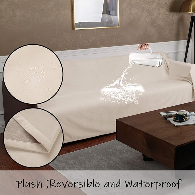 Ameritex Pet Bed Blanket Reversible 100% Waterproof Velvet Super Soft for Sofa and Bed (52x82 Inches, Cream+Beige)