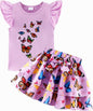 Girls Skirt Set 2 Piece Outfit Toddler Summer Clothes Ruffle Sleeve T-Shirt Bow Knot Tutu Skirt Outfit Set