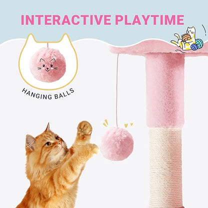Allewie 29 Inches Cat Tree Tower/Plush Perches Platform/Condo/House/Sisal Scratching Posts/Multi-Level Activity Center Furniture for Kittens/Pink