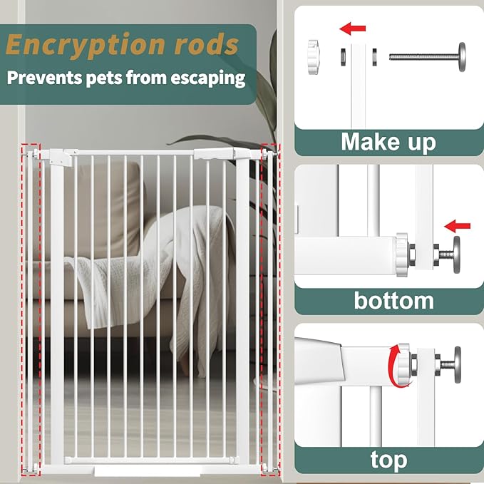 40.55" Tall, 69.48-77.36 Inch Wide, 1.37" Ultra Narrow Spacing Dog Pet Baby Gate Indoor for Doorway Hallway, Pressure Mounted 70 71 72 73 74 75 76 77 Inches Wide