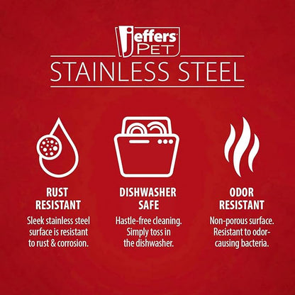 Jeffers Pet Standard Weight Stainless Steel Bowls for Dogs, Cats, Puppies, Kittens, Food & Water, Durable Feeding Dish, Travel, Camping, Indoor Outdoor Use, Dishwasher Safe Pet Accessories -3 Quart