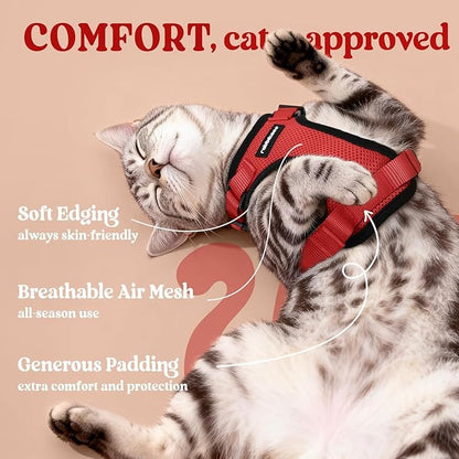rabbitgoo Cat Harness and Leash for Walking, Escape Proof Soft Adjustable Vest Harnesses for Cats, Easy Control Breathable Reflective Strips Jacket, Red, M