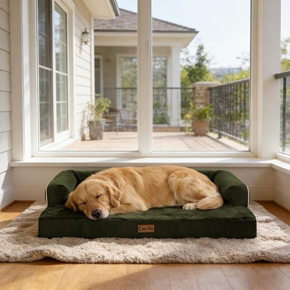Orthopedic Dog Beds for Extra Large Dogs, Waterproof Egg Crate Foam XL Dog Bed with Sides 48x30Inch, Big Dogs Couch Beds with Removable Washable Cover and Nonskid Bottom, Olive Green