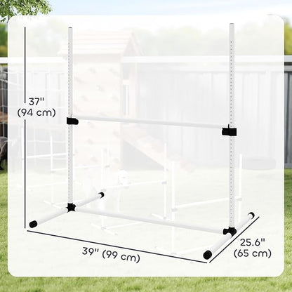 PawHut 4 Piece Dog Agility Training Equipment for Dog Agility Course with Adjustable Height Jump Bars, Included Carry Bag, & Displacing Top Bar, White