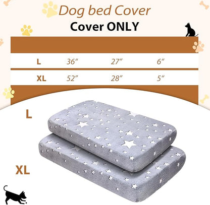 Flannel Waterproof Dog Bed Covers Replacement Washable, Elastic Edged Dog Bed Sheet with Glow in the Dark Star Design for Large & Medium Pet Beds, Cover Only (Gray, 52.0"L x 28.0"W x 5.0"Th)