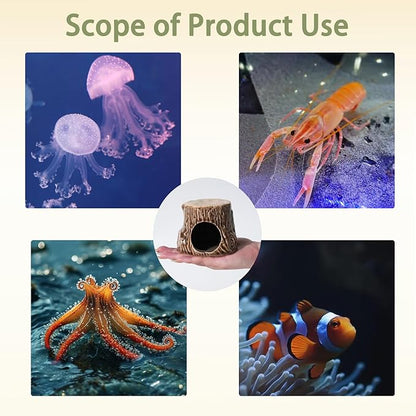 Aquarium Decor Cave Betta Fish Aquarium Accessories Ornaments Hiding Cave Wooden Stake Shape House Hideout for Shrimp Cichlid Hermit Crab, Octopus Hiding Breeding for Tank (Brown)