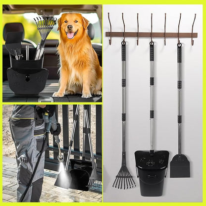 39.8'' Long Handle Dog Pooper Scooper with 20 Bag Attachment Heavy Duty Swivel Bin, Rake & Spade Easy to Clean Poop Scooper for Large Medium Dogs Pet Waste Removal Solution for Yard, Grass, Gravel