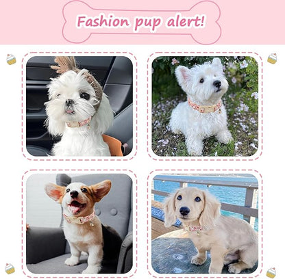 Halloween Dog Collar, Fall Dog Collars for Large Dogs, Cute Pink Puppy Collar with Adorable Ghost & Pumpkin Design, Soft Cotton Large Dog Collars Girl Boy Dog Collar-L