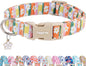 Faygarsle Colorful Floral Dog Collar, Cotton Fabric with Daisy Pattern, Multi-Color Stripes Spring Summer Design for Small Medium Large Dogs M