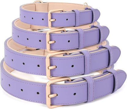WHIPPY Leather Dog Collar for Small Medium Large Dog Adjustable Soft Breathable Leather Padded Puppy Collar with Alloy Buckle Heavy Duty Waterproof Classic Dog Pet Collar,Purple,M