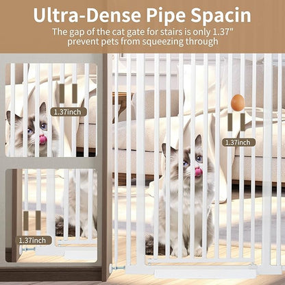 59“ Extra Tall Cat Gate for Doorway：29.4-33.4” Wide Pet Gate, Auto Close/One Handed Open, 1.34” Extra Small Gap, No Drill Pressure Mount Tall Cat Gate for Interior Stairs/Kitchens/Hallways (White)