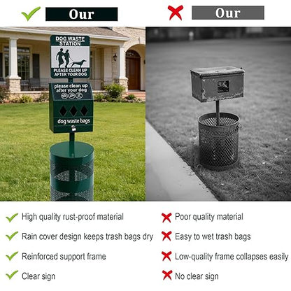 Dog Waste Station, 12 Gallons Pet Waste Bin, Outdoor Dog Waste Disposal System, for Backyard Commercial Park