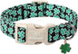 St Patricks Day Dog Collar for Small Dogs - Green Lucky Shamrock Boy Dog Collars, Irish Clover Pattern Black Male Puppy Collar with Quick Release Buckle XS