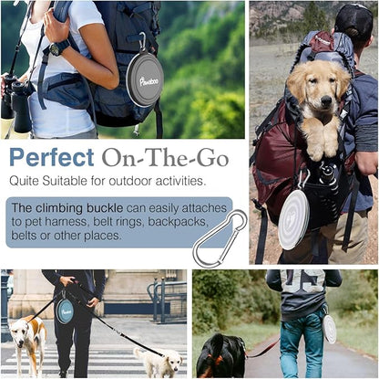 Pawaboo Collapsible Dog Bowls 2 Pack, Silicone Feeding Watering Bowls with Lids & Carabiners for Dogs Cats, Portable Water Feeder Food Bowl for Walking Traveling Home Use, 1000ml, Blue + Grey