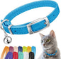 CollarDirect Leather Cat Collar, Kitten Collar with Removable Bell Black Blue Red Orange Lime Green (6-7 Inch, Light Blue)