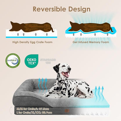 EHEYCIGA Orthopedic Dog Bed for Large Sized Dog, 36x27x7 Inch Large Memory Foam Dog Couch Bed with Sides, Waterproof Liner & Washable Removable Cover, Bolster Pet Sofa, Grey