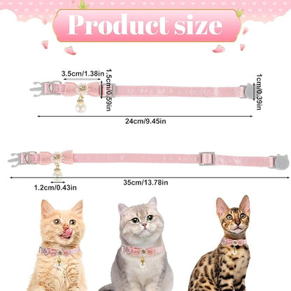 Cat Collar Breakaway, Cat Collar with Pearl Pendant Quick Release Safe Buckle Pink Bowtie Adjustable Baby Kitten Collars Cute Cat Collar for Girl Cat (Style2)