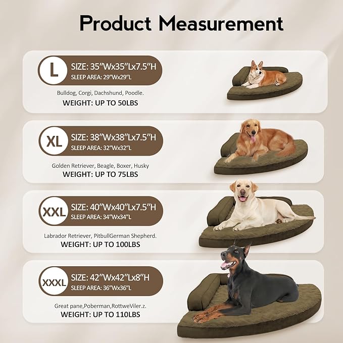 Large Orthopedic Dog Bed with Sides XXXL Dog Beds with Removable Washable Cover Non-Slip Waterproof Pet Bed for Extra Large Dogs - Light Coffee XXXL