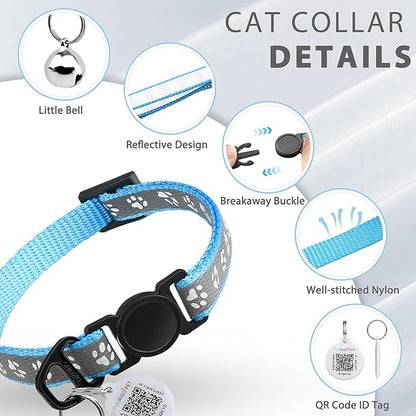 Cat Collar Breakaway with QR Code Name Tag, Reflective Kitten Collars with Bell, Cat ID Tag Personalized, Ultra-Durable, Adjustable, Quick Release, Fits Most Girl Boy Small Large Cats (8''-13.3'')