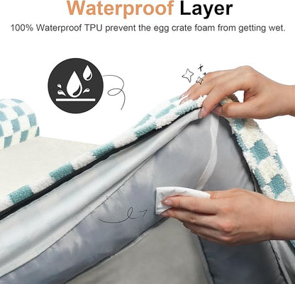 Large Dog Bed Orthopedic Washable: Beds Bolster XL Bed Medium Large Dogs Egg Crate Foam Couch Sofa Waterproof with Removable Cover - Green Grid