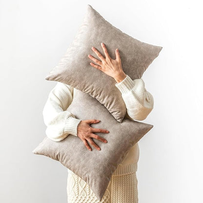 Pack of 2 Oversized Leather Pillow Cover Neutral Decorative, Grey Modern Boho Abrasion Floor Cushion Covers, for Home Decor Outdoor Waterproof Pet Hair Resistant Throw Pillow Covers 28x28 inch