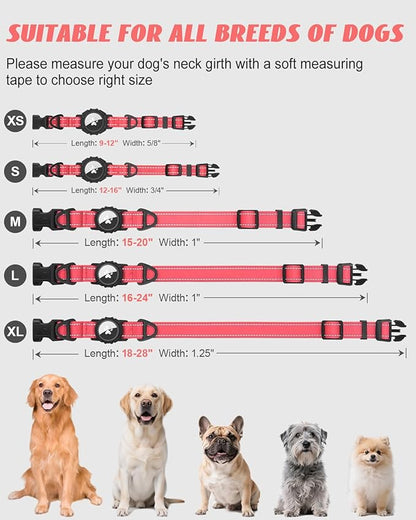 Joytale Airtag Dog Collar, Reflective Pet Collar with Waterproof AirTag Holder, Dual D-Rings, Soft Padded Adjustable for Extra Small and Puppy Dogs, Neon Pink, XS