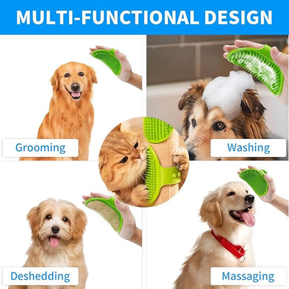 6pcs Dog Bath Brush & Finger Toothbrush Set - Pet Grooming Scrubber with Shampoo Dispenser for Puppy, Cat, Small Breed - Dog Washing Brush for Bathing, Teeth Cleaning & Massage