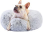 Calming Donut Dogs Beds for Small Dogs Washable,23inch Plush Round Pet Bed for Cozy Sleep,Fluffy Faux Fur Large Cat Bed,Fits up to 25 lbs Pets,Frost Grey