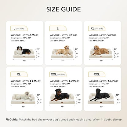 Orthopedic Dog Beds for Extra Large Dogs, Waterproof Egg Crate Foam XL Dog Bed with Sides 41x27Inch, Washable Big Dogs Couch Beds with Removable Cover and Nonskid Bottom, Beige