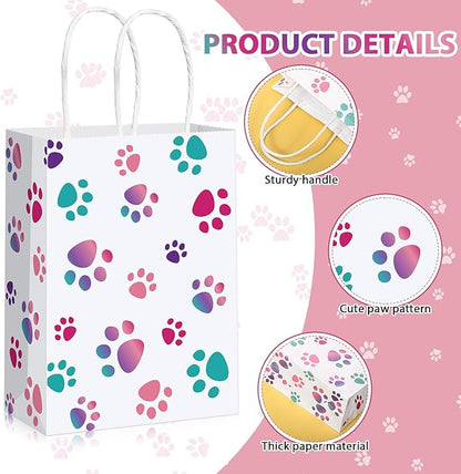 Blulu 20 Pcs Puppy Dog Paw Gift Bags with Twist Handles, Dog Gift Paper Paw Treat Goodie Bags for PET Treat Party Favor, 6.3 x 3.1 x 8.6 Inch(Pink,Purple)