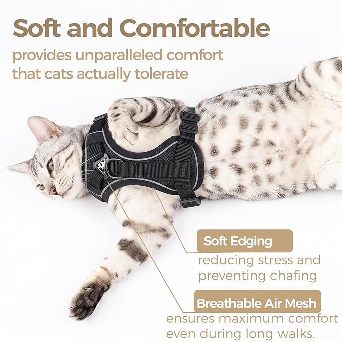 Cat Harness and Leash Set Escape Proof Tactical Small Kitten Harness Emotional Support Cat Vest, Black, S
