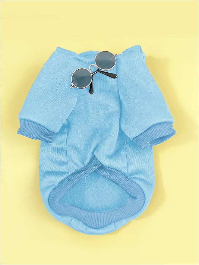 QWINEE 3Pcs Dog Hoodie Cat Apparel Dog Custume Set with Necklace and Sunglasses Pet Clothes for Puppy Small Medium Dogs Cats Light Blue X-Large