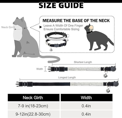 EXPAWLORER Soft Velvet Safe Cat Collars for Girl Cats - Rhinestones Adjustable Collars Breakaway- Chirstmas Cat Clollar Gifts with Bells for Boy Cats Kitty and Small Dogs(XS,Black)