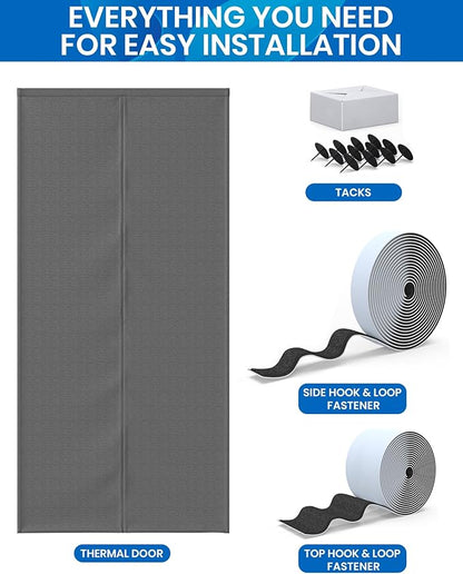 Flux Phenom Thermal Insulated Door Cover - Easy Install - Temperature Protection Barrier, Keeps Warm Air in, Magnetic Door Curtain for Winter - 40"x82"