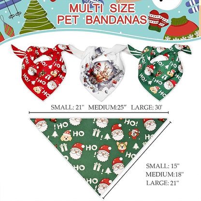 Christmas Dog Bandanas Santa Claus Dogs Scarf for Boy and Girl,Reflective Dog Bandana for Night Safety,Adjustable Cat Dogs Triangle Pet Scarves for Large Dogs,Green,L